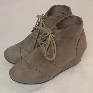 Charles Albert Taupe Lace-Up Wedge Ankle Boots